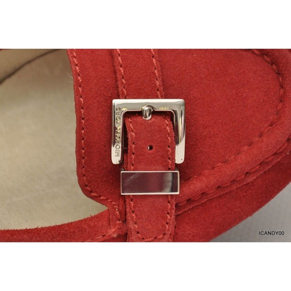 Michael Kors RORY Suede Leather Buckled Moc Loafer Flat Slip-On Red 6 New - Picture 6 of 6
